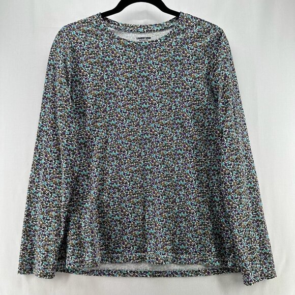 Lands End Top Women S Relaxed Fit Supima Crew Neck Long Sleeve Floral Multicolor - Picture 1 of 11